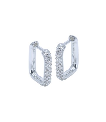 Square with Crystal Silver Hoop Earring HO-2589